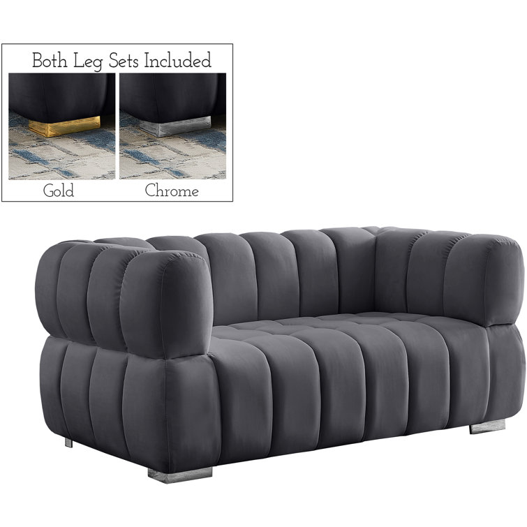 Gwen 68'' Grey Velvet Tufted Loveseat with Wood Frame