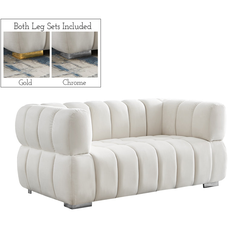Elegant Cream Velvet Tufted Loveseat with Solid Wood Frame