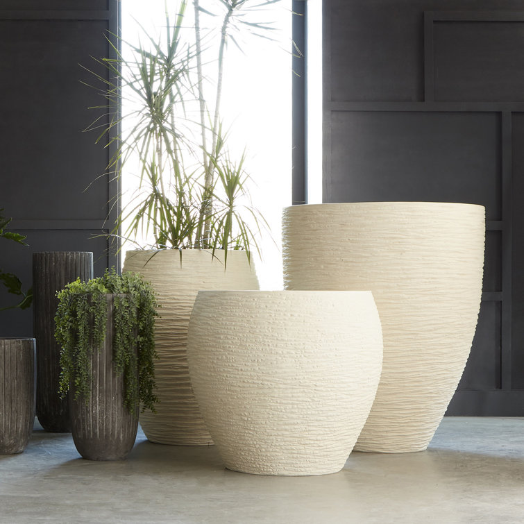 Modern White Stone Cast 36" Patio Planter