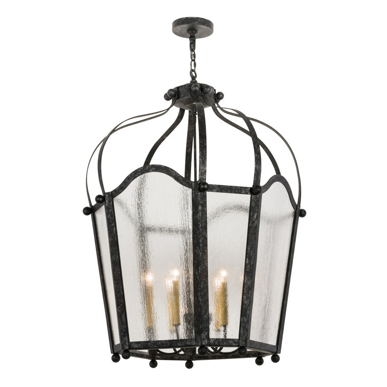 Citadel 6-Light Gunmetal Lantern Pendant with Clear Seeded Glass