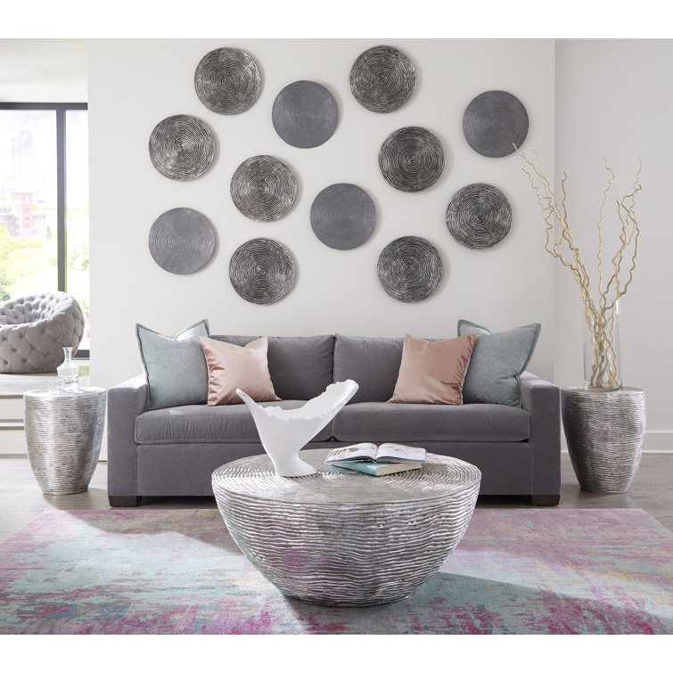 Silver Round Metal Ripple Drum End Table