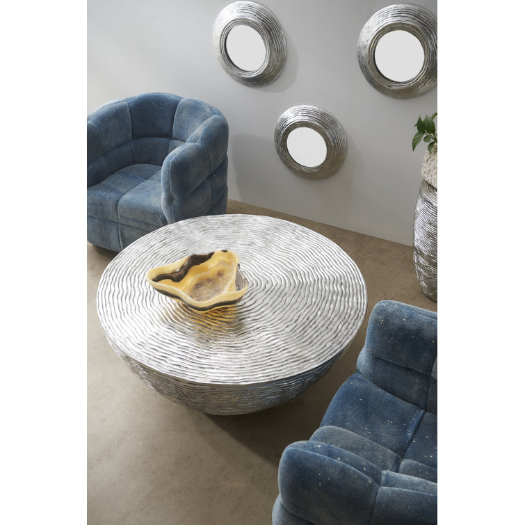 Ripple Black and Silver Round Aluminum Outdoor Coffee Table
