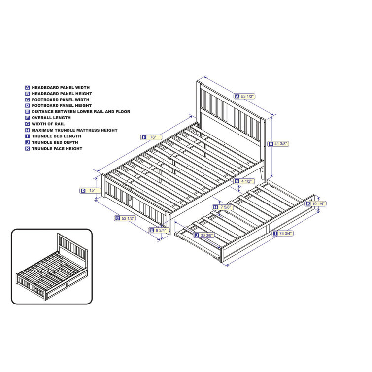 White Full Size Solid Rubberwood Mission Bed with Slats