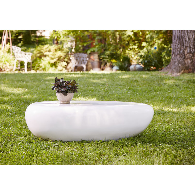 Modern Oval White Wood Outdoor Coffee Table, 54"W