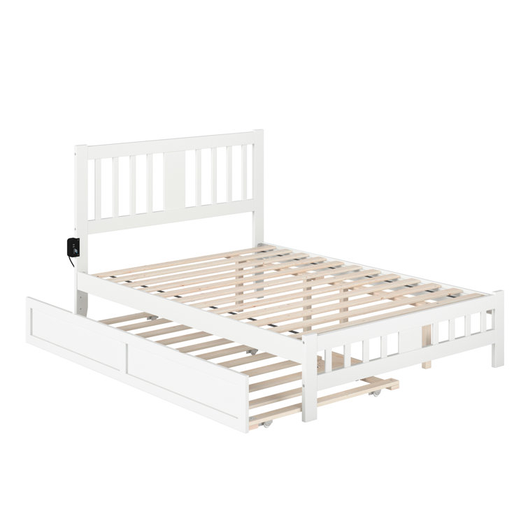 White Full Size Solid Rubberwood Mission Bed with Slats