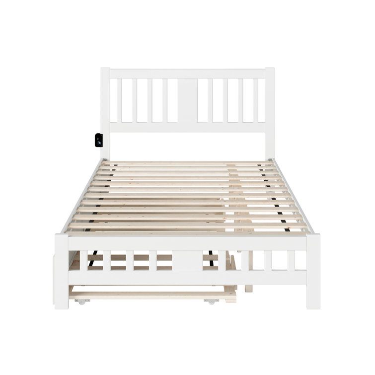 White Full Size Solid Rubberwood Mission Bed with Slats