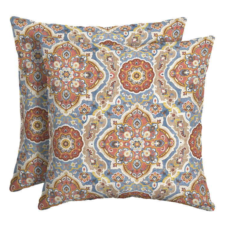 16" Colorful Boho-Chic Polyfill Outdoor Throw Pillow Set