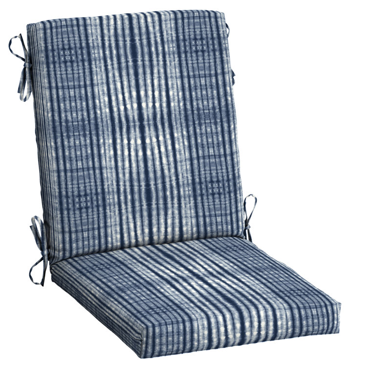 Blue Shibori Stripe Outdoor Highback Dining Chair Cushion