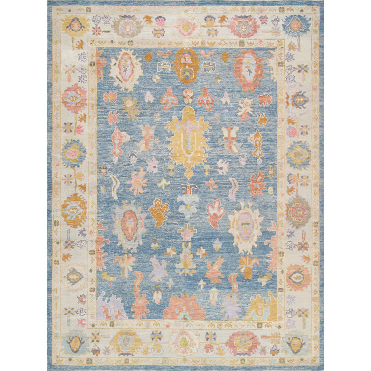 Handmade Light Blue Wool Oriental Rectangular Area Rug