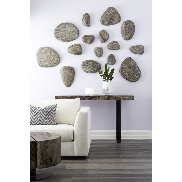 Contemporary Gray 7"x10" Natural Solid Wood River Stone Wall Décor