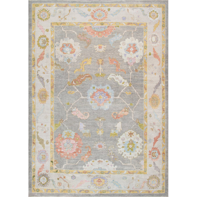 Elegant Gray Hand-Knotted Wool Oriental Rug, 164" x 117"