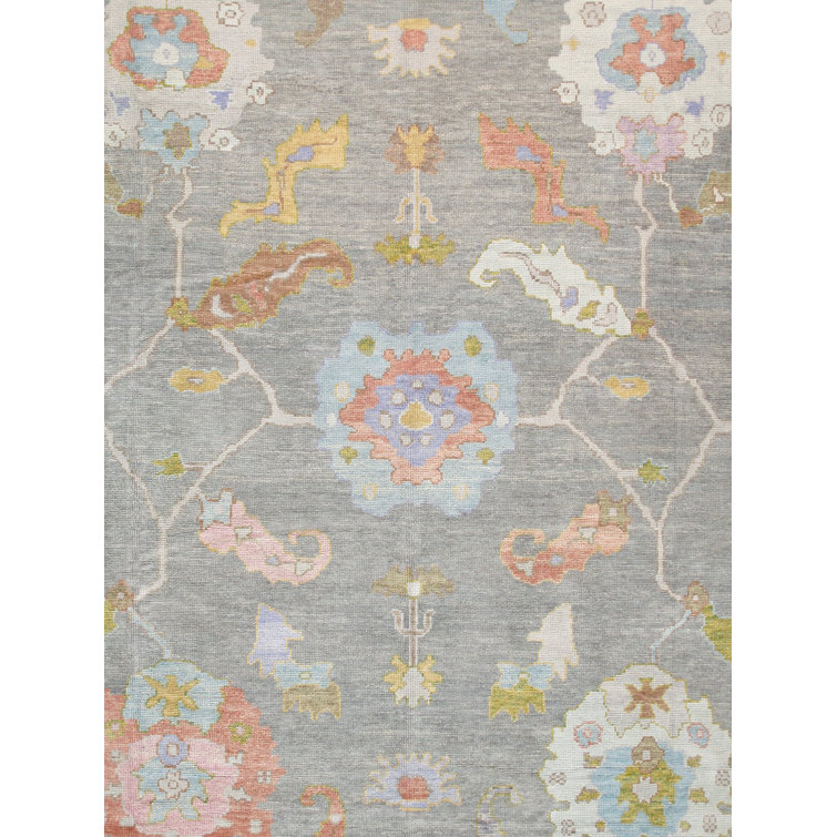 Elegant Gray Hand-Knotted Wool Oriental Rug, 164" x 117"