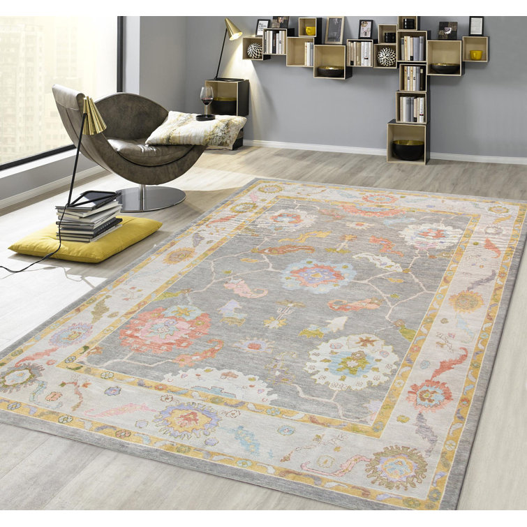 Elegant Gray Hand-Knotted Wool Oriental Rug, 164" x 117"
