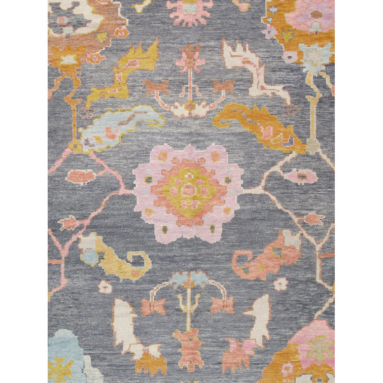 Elegant Oushak Hand-Knotted Gray Wool Area Rug, 11'9" x 15'