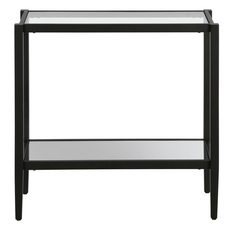 Blackened Bronze 24" Rectangular Side Table with Glass Shelf