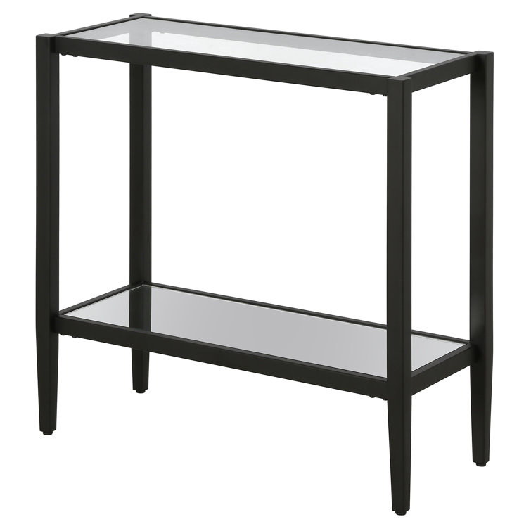 Blackened Bronze 24" Rectangular Side Table with Glass Shelf