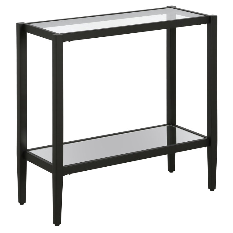 Blackened Bronze 24" Rectangular Side Table with Glass Shelf