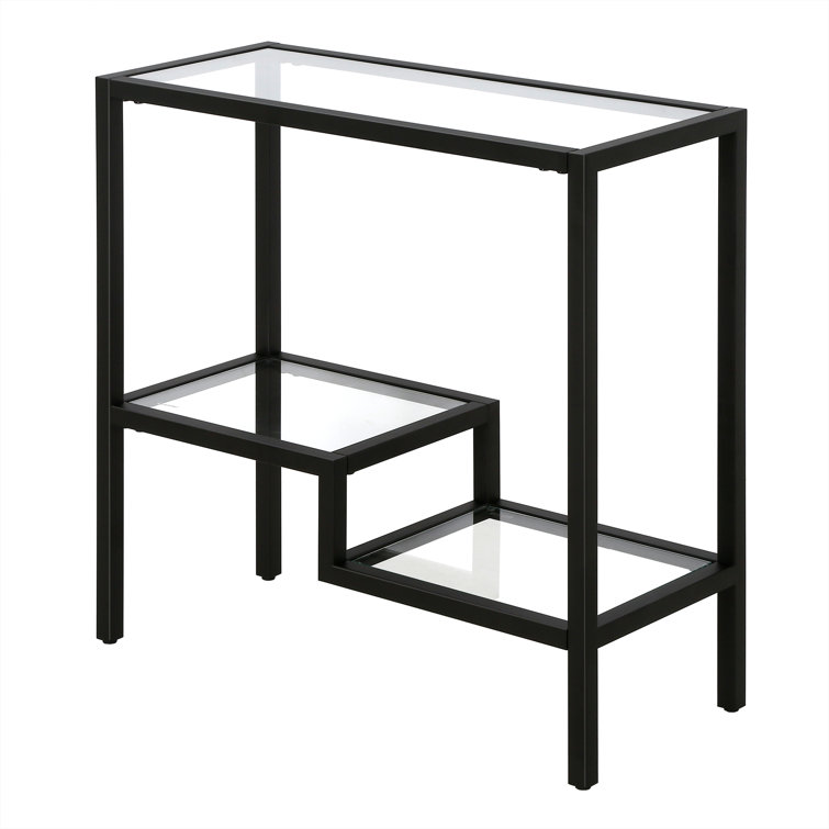Blackened Bronze Rectangular Metal and Glass Accent Table