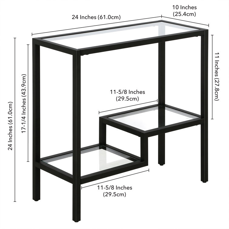 Blackened Bronze Rectangular Metal and Glass Accent Table