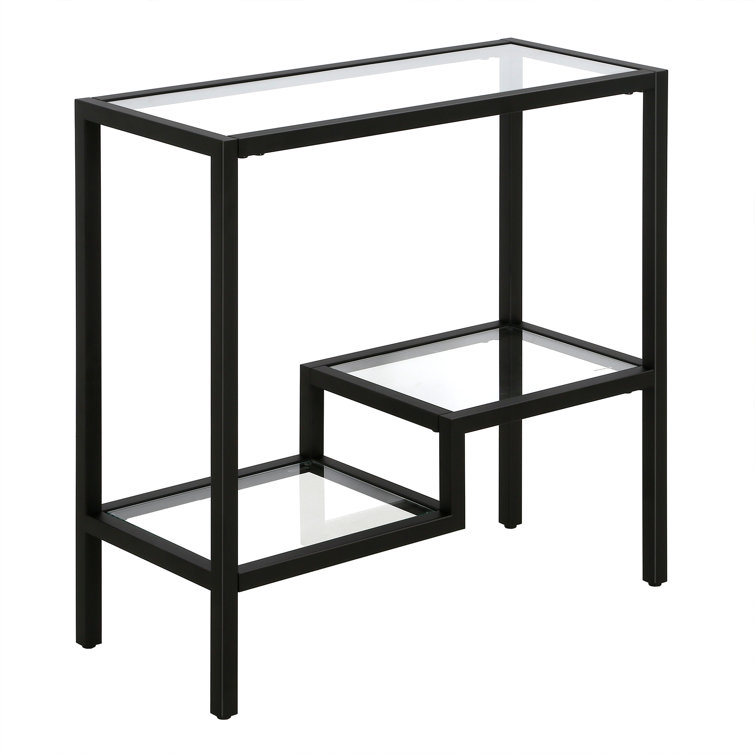 Blackened Bronze Rectangular Metal and Glass Accent Table