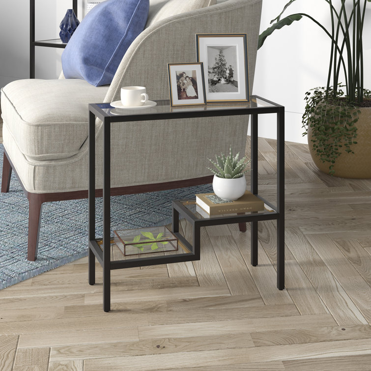 Blackened Bronze Rectangular Metal and Glass Accent Table