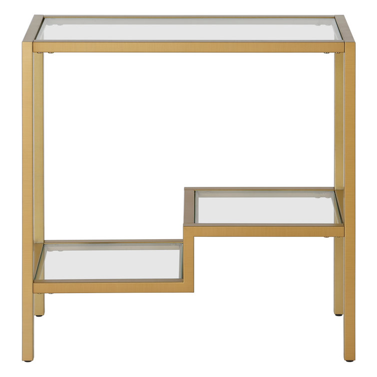 Brass and Glass Rectangular Hollywood Glam Accent Table