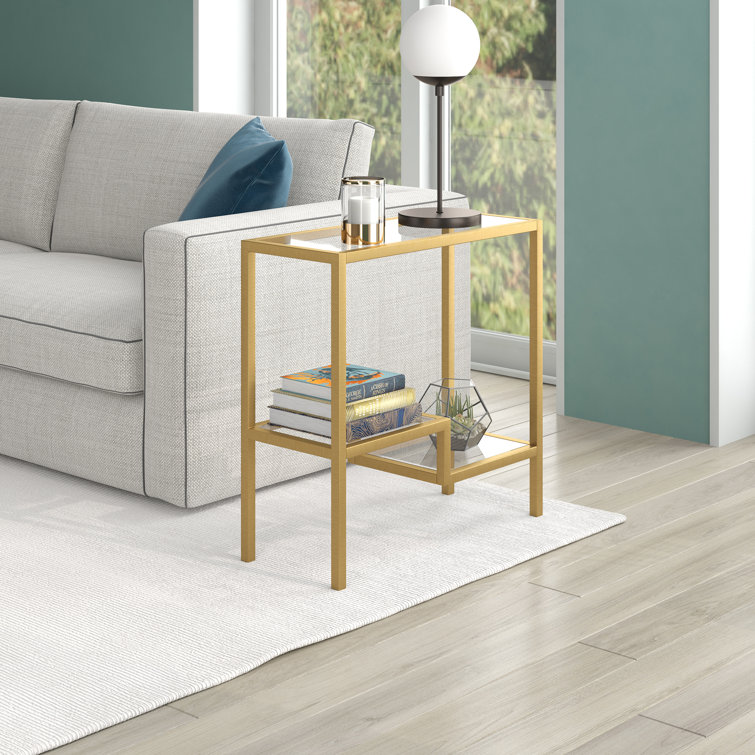 Brass and Glass Rectangular Hollywood Glam Accent Table