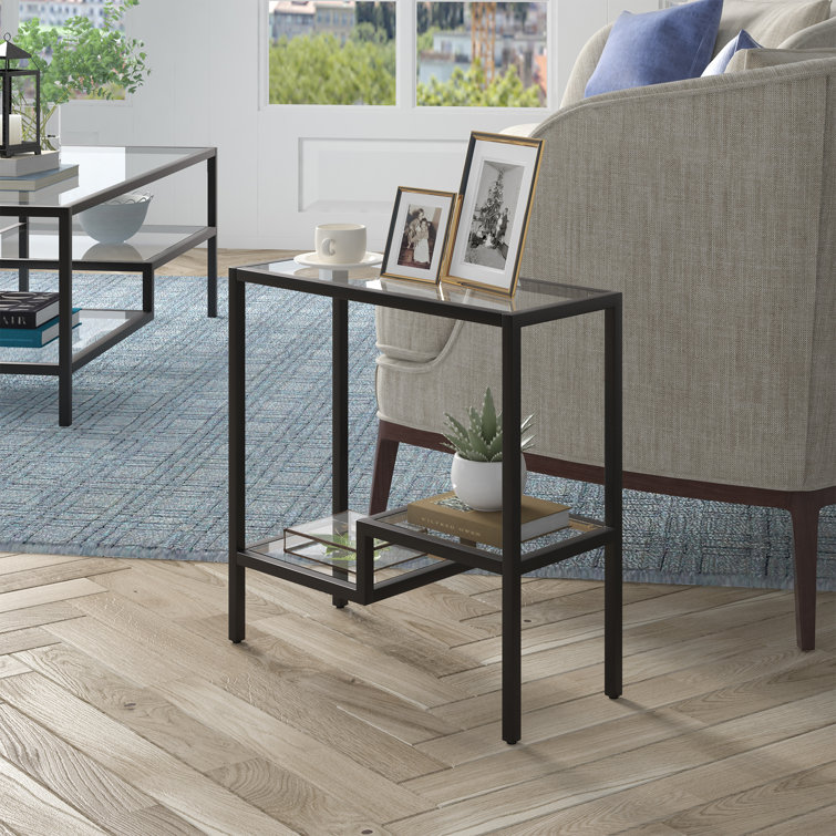 Blackened Bronze Rectangular Metal and Glass Accent Table