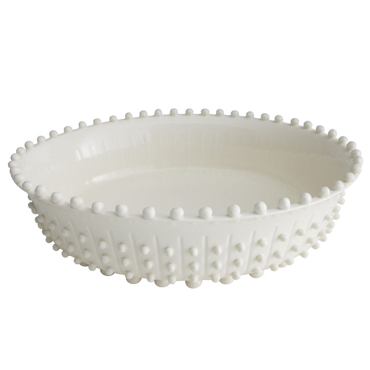 Elegant Ivory Ceramic Hobnail Centerpiece Bowl 16.5"