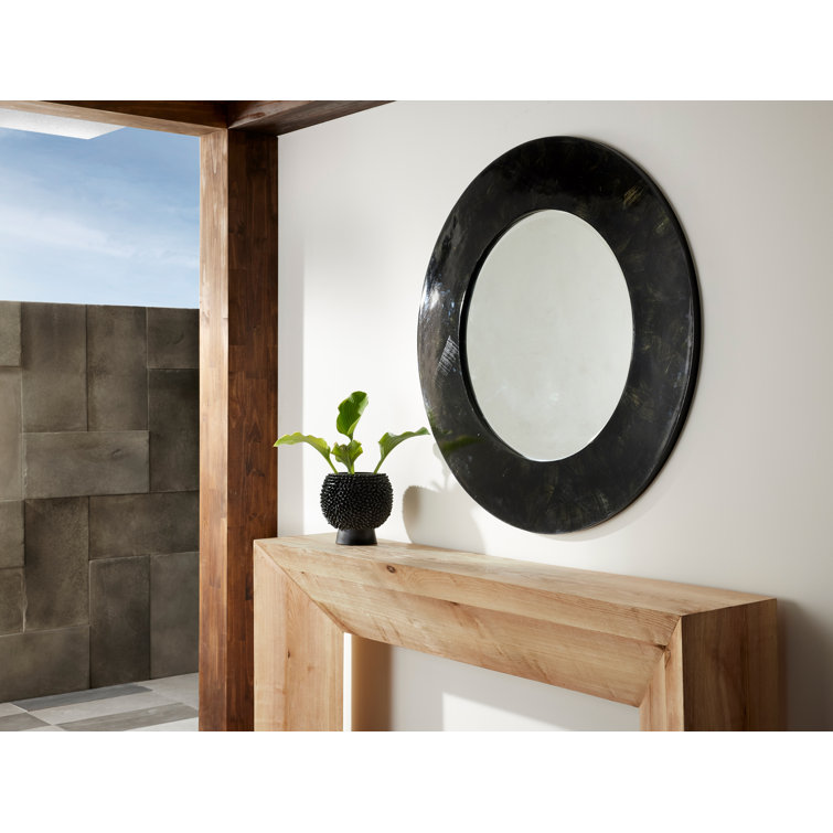 Lona Luxe Black Lacquered Cornhusk 48" Wall Mirror