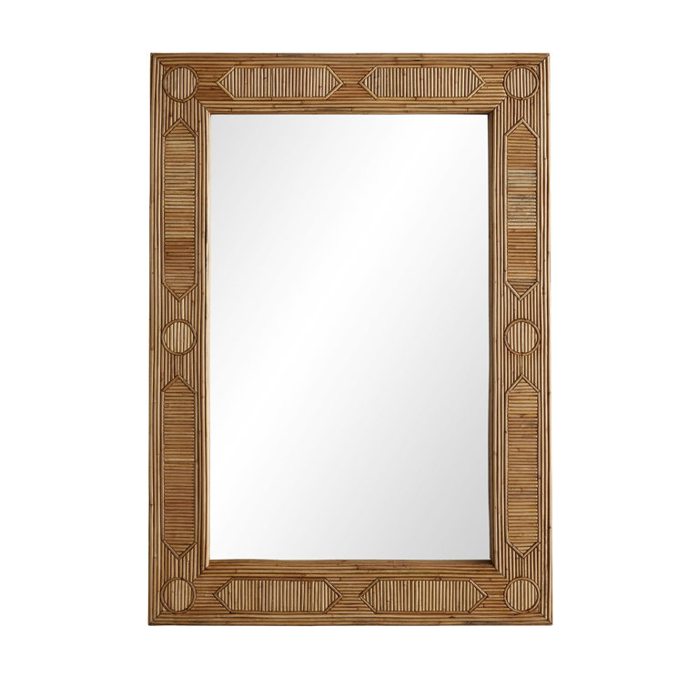 Madeline Geometric Inlay Rattan and Bronze Wall Mirror 37.5"