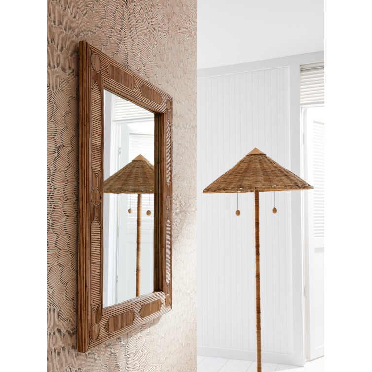 Madeline Geometric Inlay Rattan and Bronze Wall Mirror 37.5"