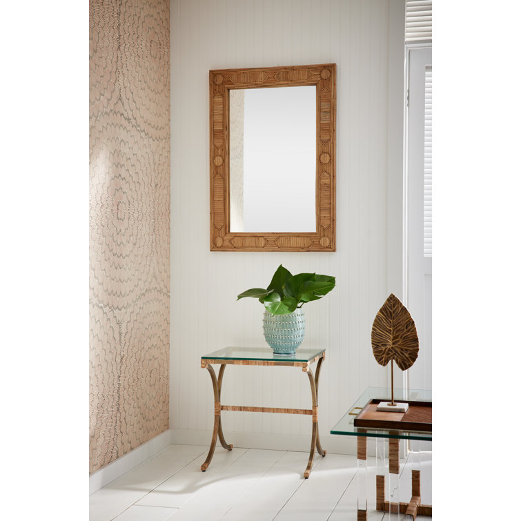 Madeline Geometric Inlay Rattan and Bronze Wall Mirror 37.5"