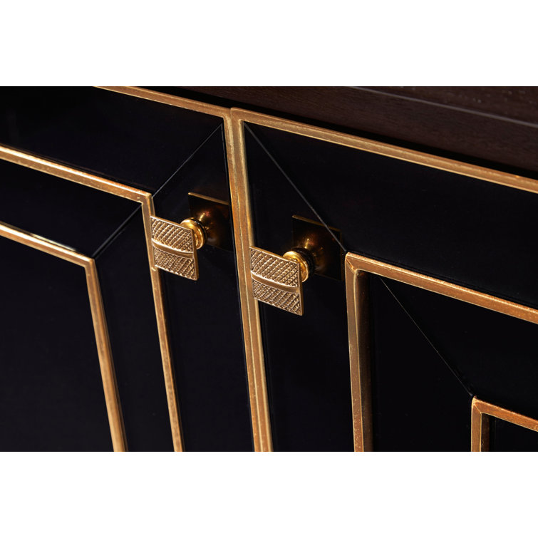 Mannix Medium Wood Black Bar Cabinet with Gold Embellishments