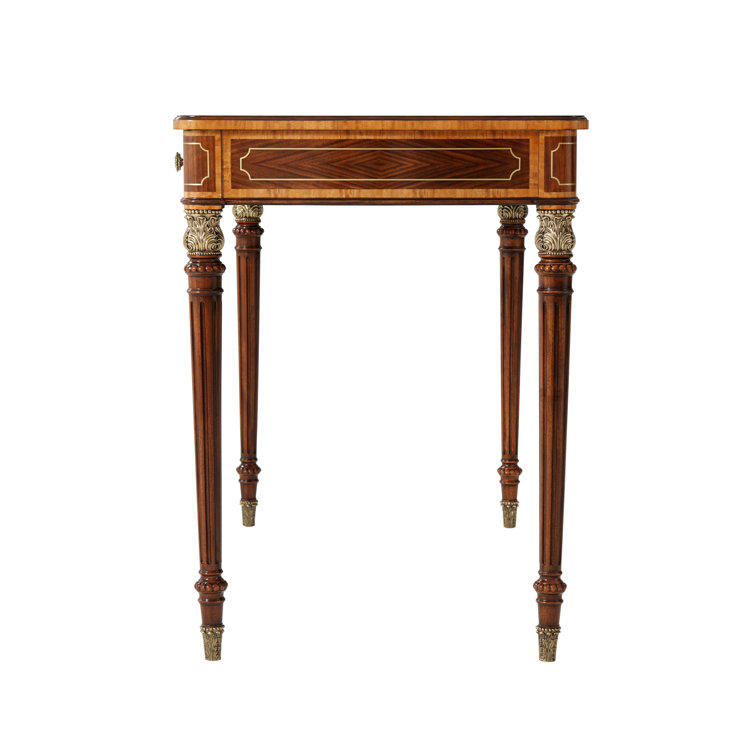 Mahogany and Etimoe Veneer Writing Desk with Brass Accents