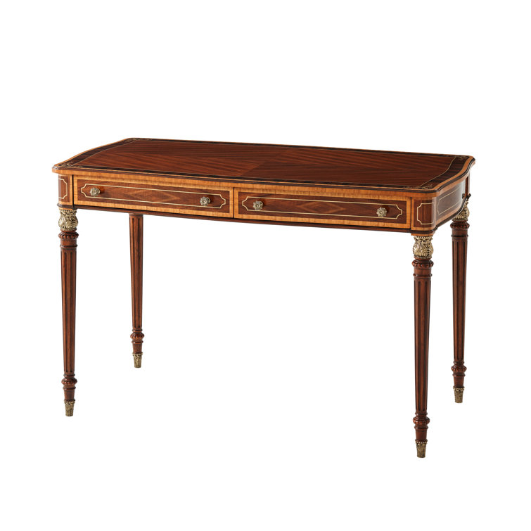 Mahogany and Etimoe Veneer Writing Desk with Brass Accents