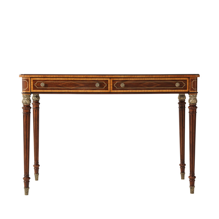 Mahogany and Etimoe Veneer Writing Desk with Brass Accents