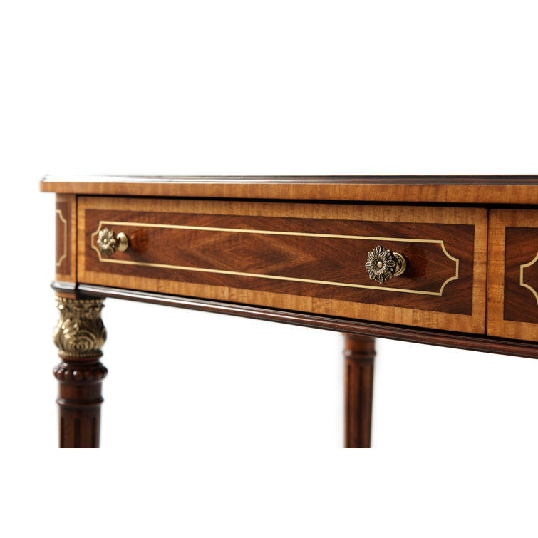 Mahogany and Etimoe Veneer Writing Desk with Brass Accents