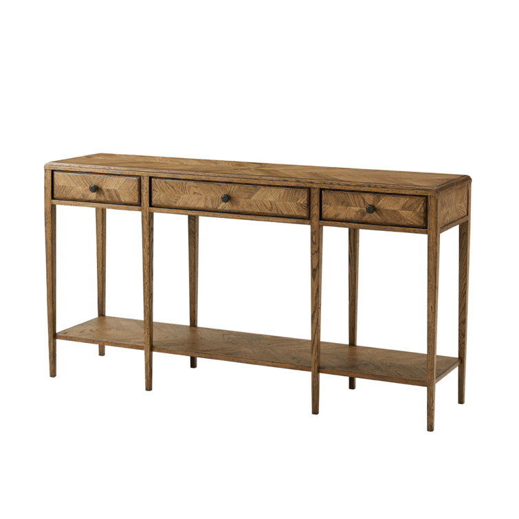 Dawn Oak Mirrored Console Table with Storage