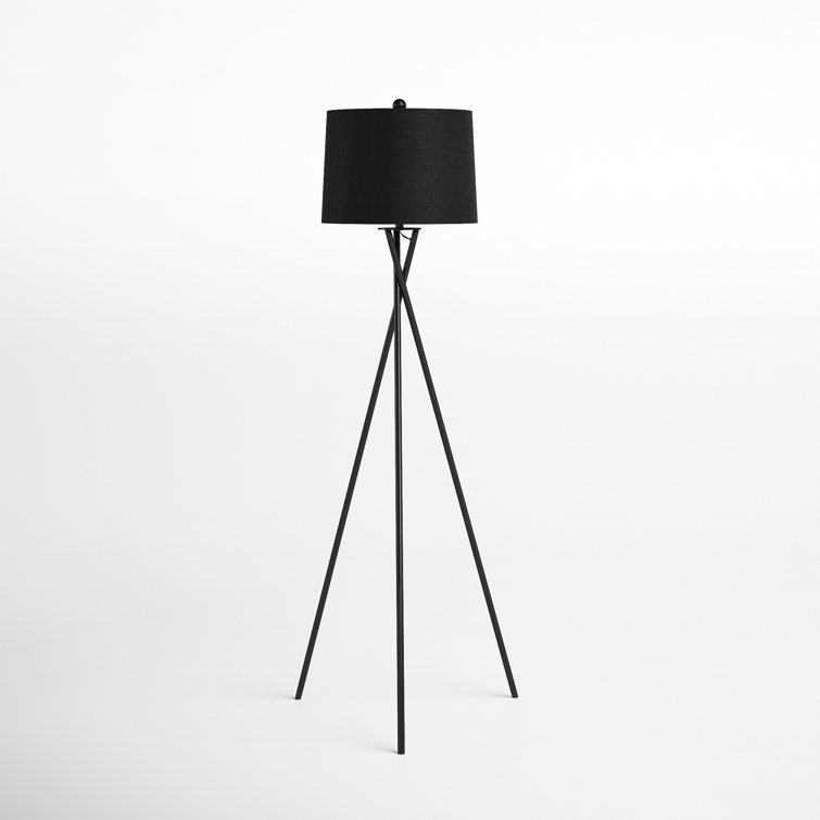 Sleek Tripod 61.5'' Black Floor Lamp with Cotton Shade