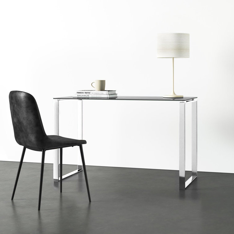 Sleek Silver Polished Steel & Tempered Glass Modern Desk