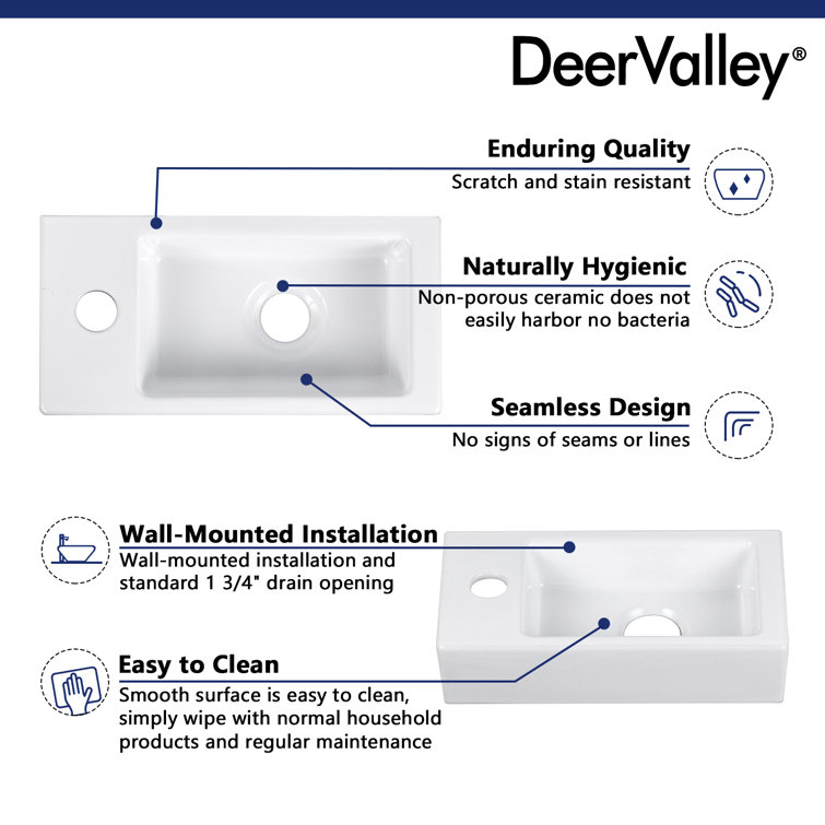 White Ceramic Rectangular Wall-Mount Bathroom Sink