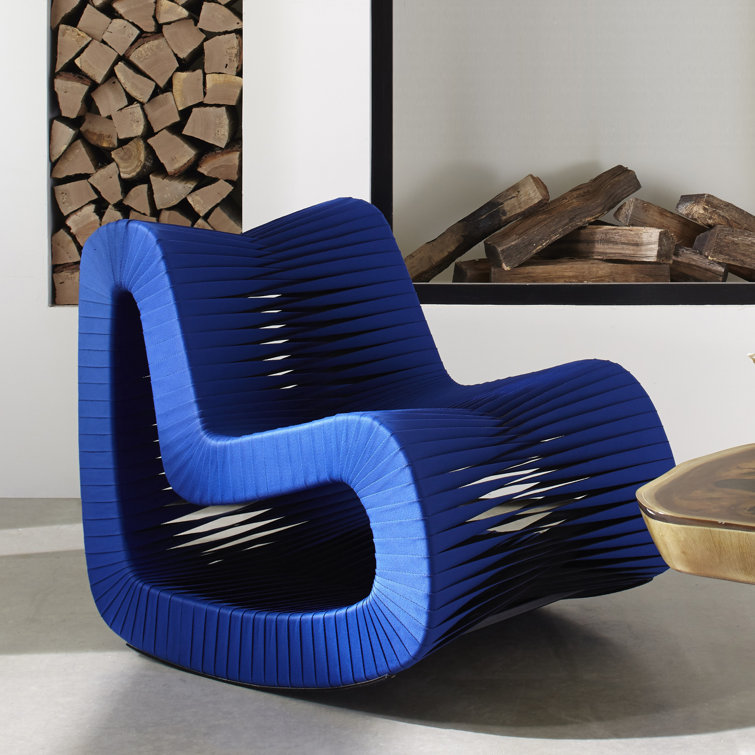 Contemporary 35" Black & Blue Braided Back Glider Chair