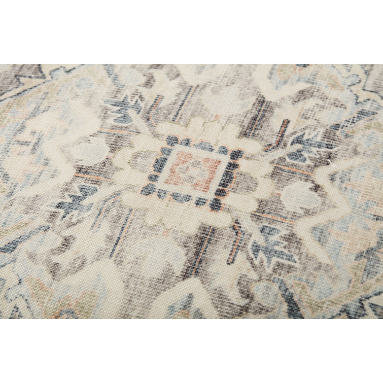 Beige and Multicolor Polyester Upholstered Square Pouf