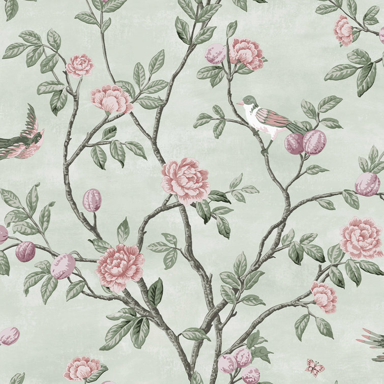 Eau de Nil Floral Bird Botanical Removable Wallpaper