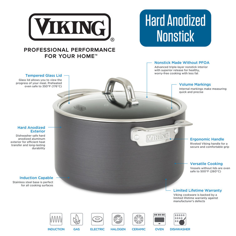 Viking 10-Piece Hard Anodized Nonstick Cookware Set with Glass Lids