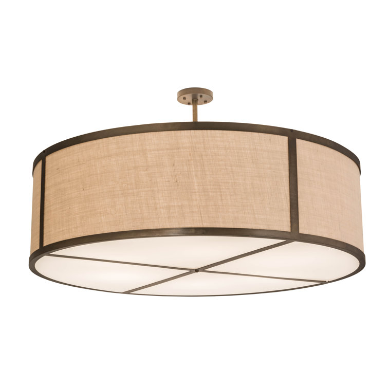 Antique Copper 6-Light Drum Pendant with Glass Shade
