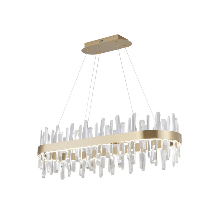 Bethel Oval Gold Stainless Steel LED Chandelier with Clear Crystal Accents