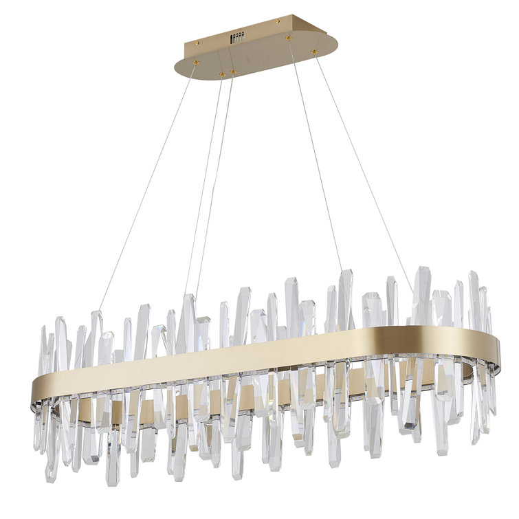 Bethel Oval Gold Stainless Steel LED Chandelier with Clear Crystal Accents