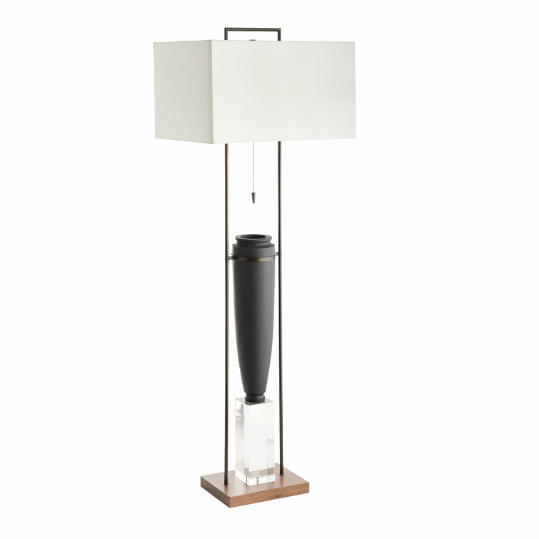 Foundry Charcoal Bronze Steel & Ricestone 68'' Floor Lamp with Bone Linen Shade